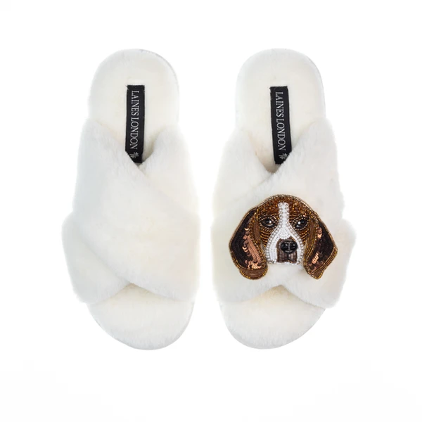 Laines London Classic Laines Slippers With Ziggy The Beagle Brooch