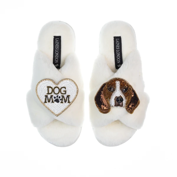 Laines London Classic Laines Slippers With Ziggy The Beagle & Dog Mum / Mom Brooches