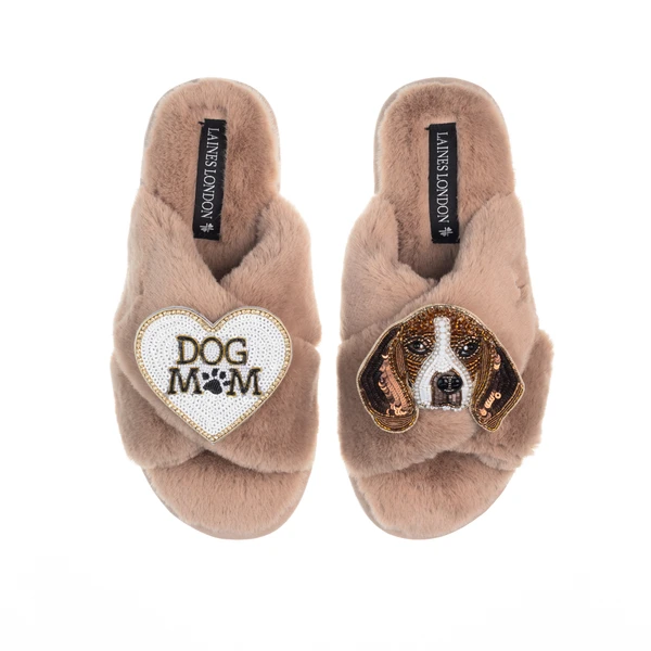 Laines London Classic Laines Slippers With Ziggy The Beagle & Dog Mum / Mom Brooches
