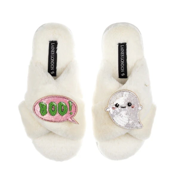 Laines London Classic Slippers With Laines Lovables Boo The Ghost Halloween Brooches