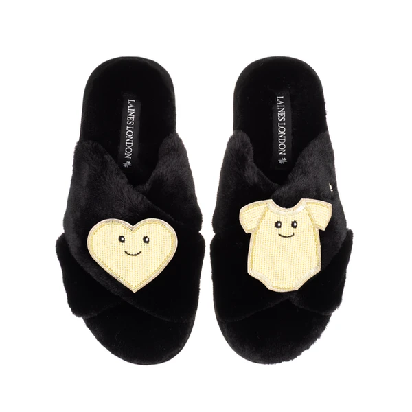 Laines London Classic Slippers With Laines Lovables Yellow Love & Baby Grow Brooches
