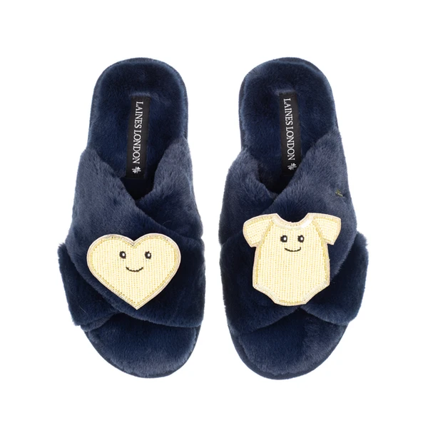 Laines London Classic Slippers With Laines Lovables Yellow Love & Baby Grow Brooches