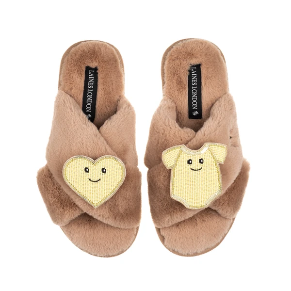 Laines London Classic Slippers With Laines Lovables Yellow Love & Baby Grow Brooches