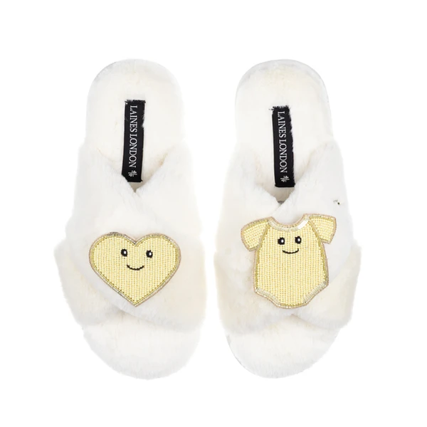 laines london Classic Slippers With Laines Lovables Yellow Love & Baby Grow Brooches