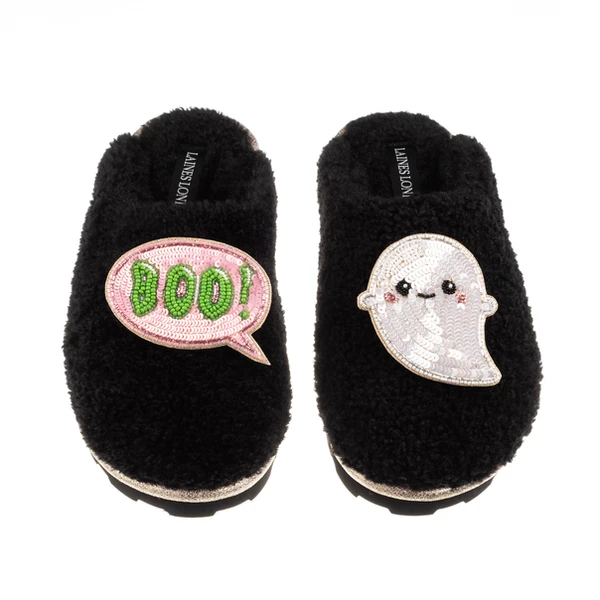 Laines London Closed Toe Slippers With Laines Lovables Boo The Ghost Halloween Brooches