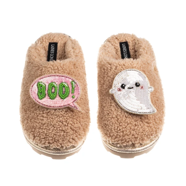 Laines London Closed Toe Slippers With Laines Lovables Boo The Ghost Halloween Brooches