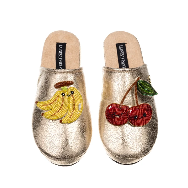 laines london Gold Softies With Laines Lovables Banana & Cherry Brooches
