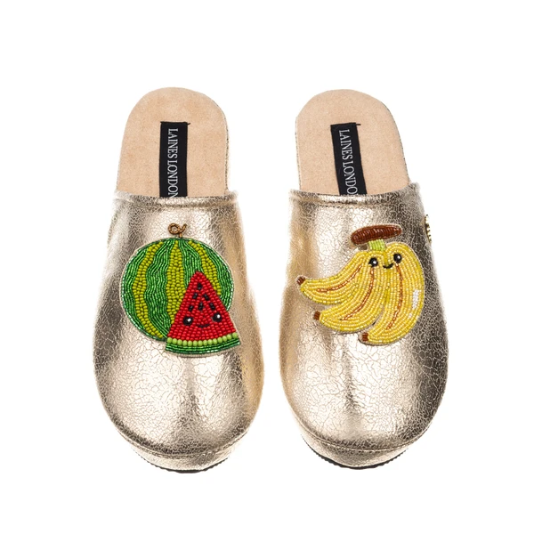 Laines London Gold Softies With Laines Lovables Watermelon & Banana Brooches
