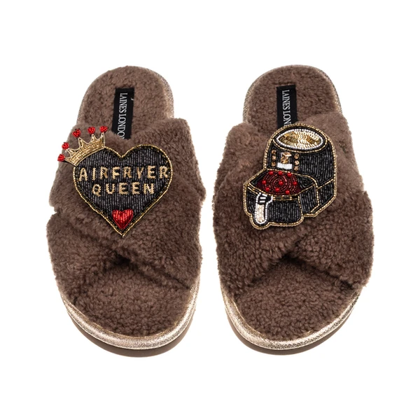 Laines London Laines Boucle Slippers With Airfryer Queen Brooches