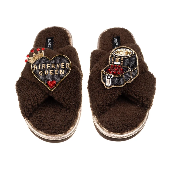 Laines London Laines Boucle Slippers With Airfryer Queen Brooches