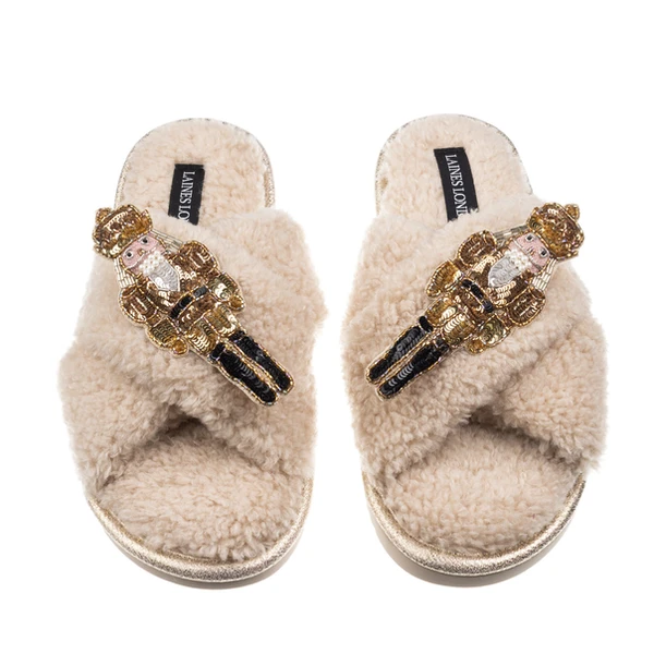 Laines London Laines Boucle Slippers With Double Gold Grand Nutcrackers Brooches