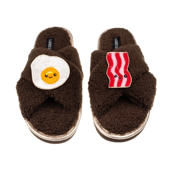 laines london Laines Boucle Slippers With Laines Lovables Egg & Bacon Brooches