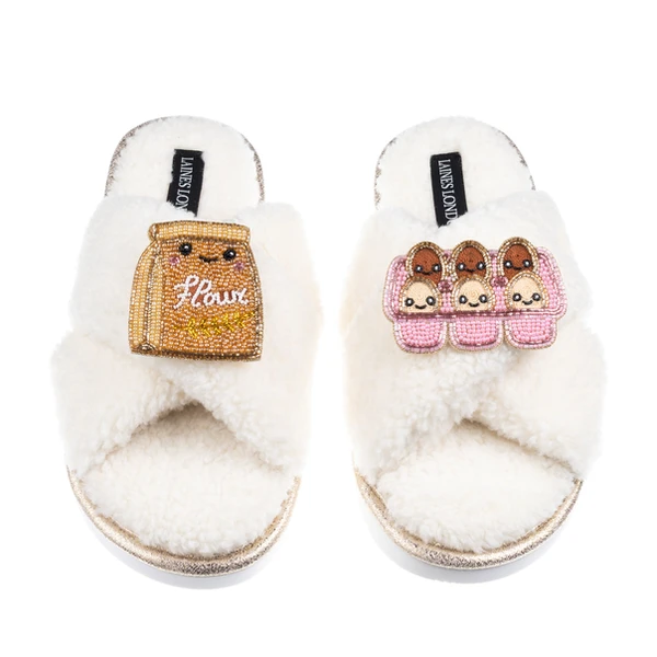 Laines London Laines Boucle Slippers With Laines Lovables Egg & Flour Brooches