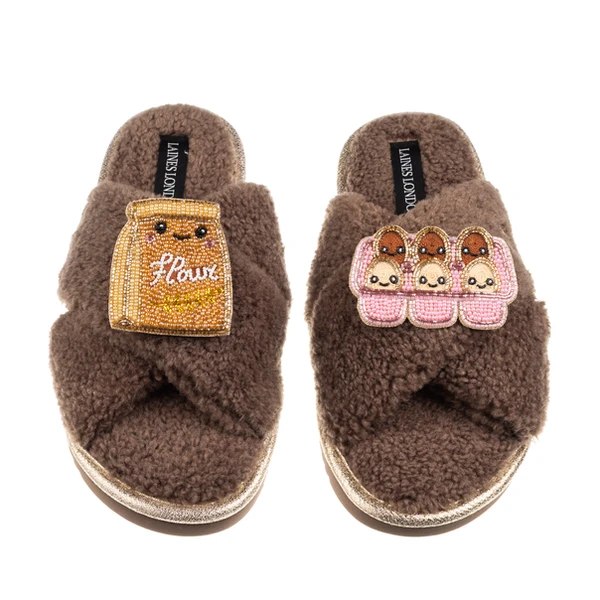 laines london Laines Boucle Slippers With Laines Lovables Egg & Flour Brooches