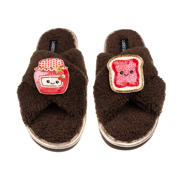 laines london Laines Boucle Slippers With Laines Lovables Jam & Toast Brooches