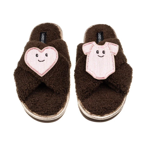 Laines London Laines Boucle Slippers With Laines Lovables Pink Love & Baby Grow Brooches