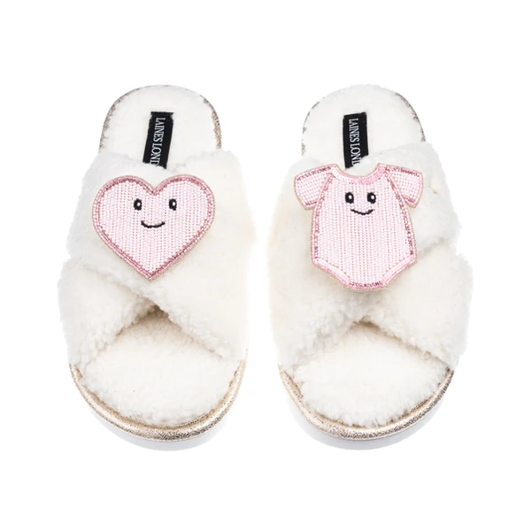 laines london Laines Boucle Slippers With Laines Lovables Pink Love & Baby Grow Brooches
