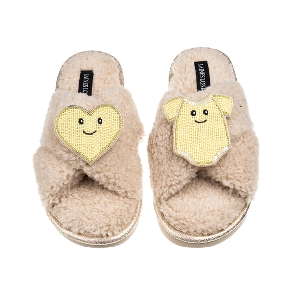 Laines London Laines Boucle Slippers With Laines Lovables Yellow Love & Baby Grow Brooches