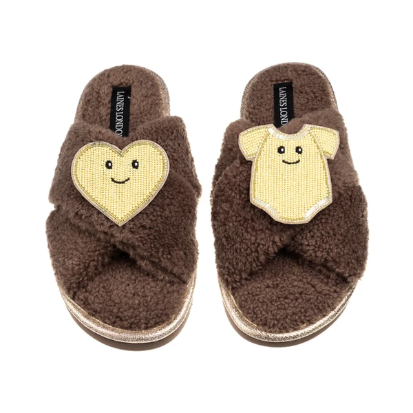 Laines London Laines Boucle Slippers With Laines Lovables Yellow Love & Baby Grow Brooches