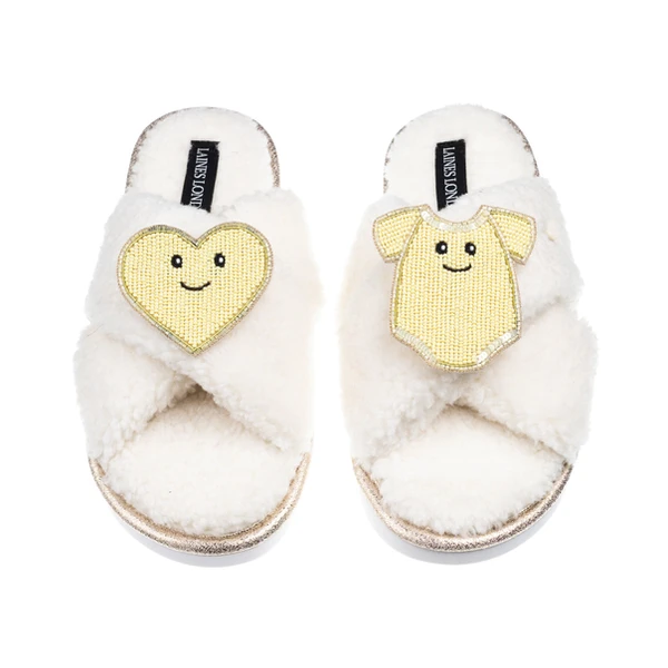 Laines London Laines Boucle Slippers With Laines Lovables Yellow Love & Baby Grow Brooches