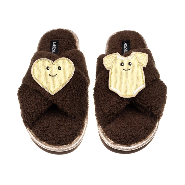 laines london Laines Boucle Slippers With Laines Lovables Yellow Love & Baby Grow Brooches