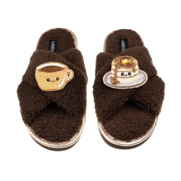 laines london Laines Boucle Slippers With Laines Lovebles Coffee & Pancake Brooches