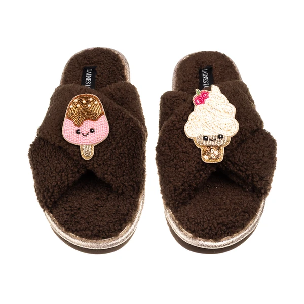 laines london Laines Boucle Slippers With Laines Lovebles Ice Lolly & Ice Cream Brooches