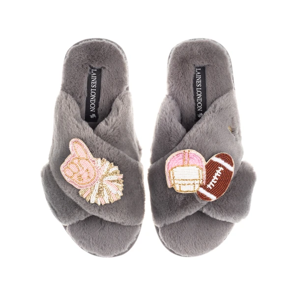 Laines London Laines Classic Slippers With American Football Brooches