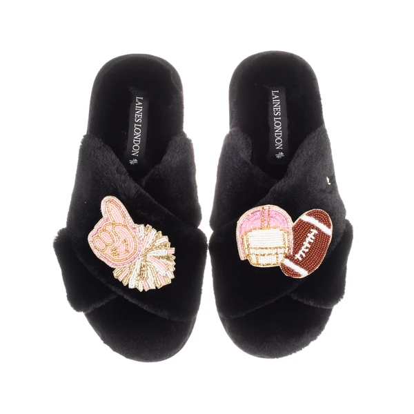 Laines London Laines Classic Slippers With American Football Brooches