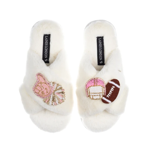 laines london Laines Classic Slippers With American Football Brooches