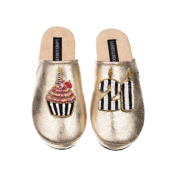 laines london Laines Gold Softie Slippers With Stripe 21ST Birthday & Cake Brooches