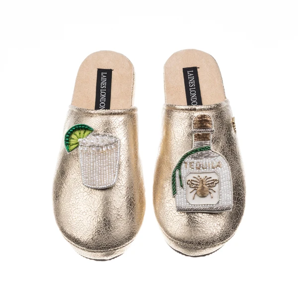Laines London Laines London Gold Softie Slippers With Agave Tequila Brooches