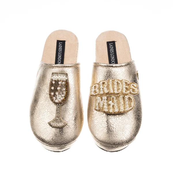 Laines London Laines London Gold Softie Slippers With Bridesmaid Brooches