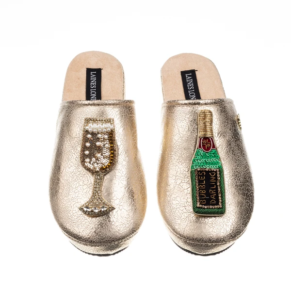 Laines London Laines London Gold Softie Slippers With Bubbles Darling Brooches