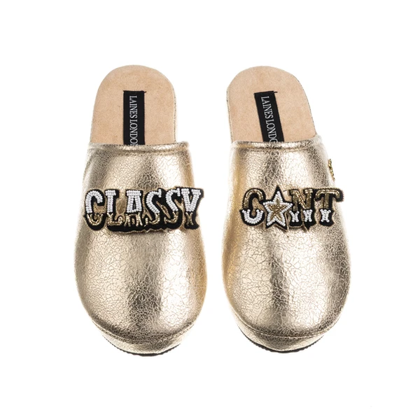 laines london Laines London Gold Softie Slippers With Classy C*nt Brooches