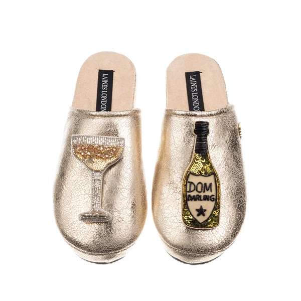 laines london Laines London Gold Softie Slippers With Dom Darling Champagne Brooches