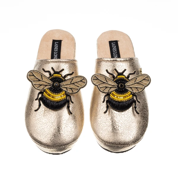 laines london Laines London Gold Softie Slippers With Double Honey Bee Brooches