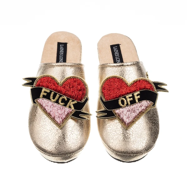 Laines London Laines London Gold Softie Slippers With Fuck Off Brooches
