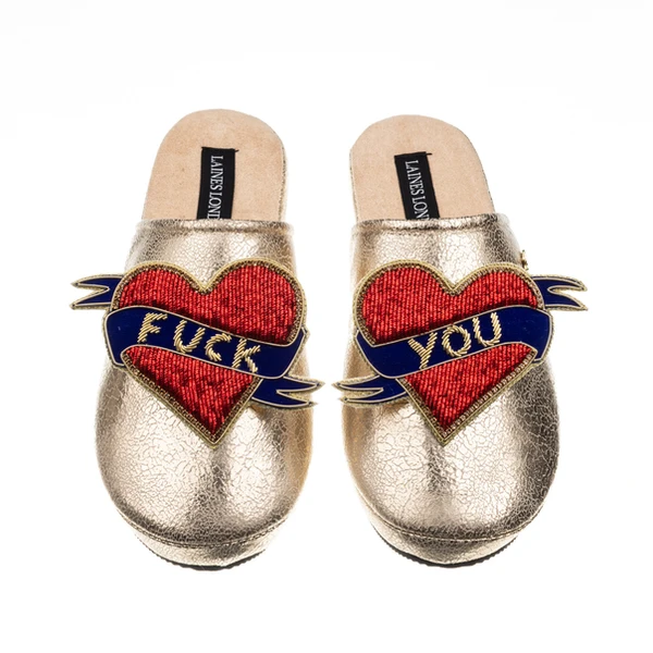 Laines London Laines London Gold Softie Slippers With Fuck You Brooches
