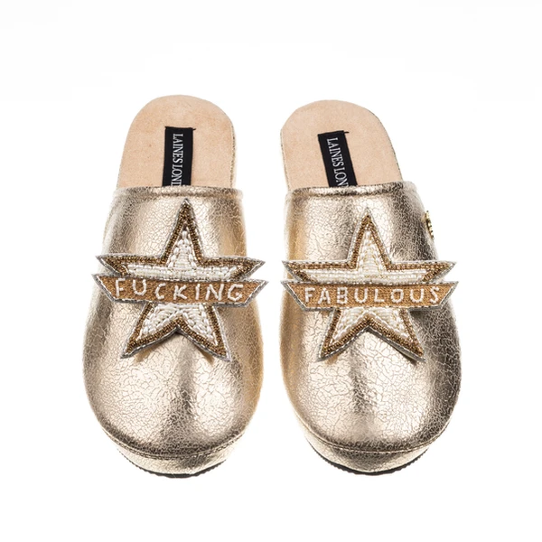 Laines London Laines London Gold Softie Slippers With Fucking Fabulous Brooches