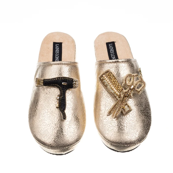 Laines London Laines London Gold Softie Slippers With Hairdresser Brooches