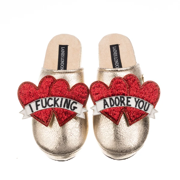 laines london Laines London Gold Softie Slippers With I Fucking Adore You Brooches