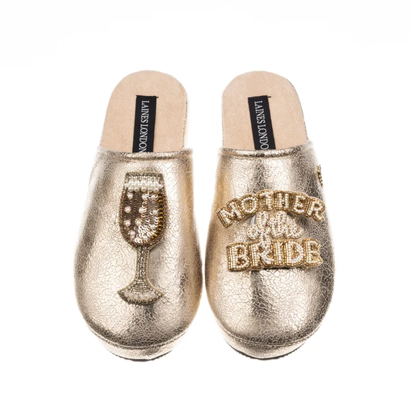 Laines London Laines London Gold Softie Slippers With Mother Of The Bride Brooches
