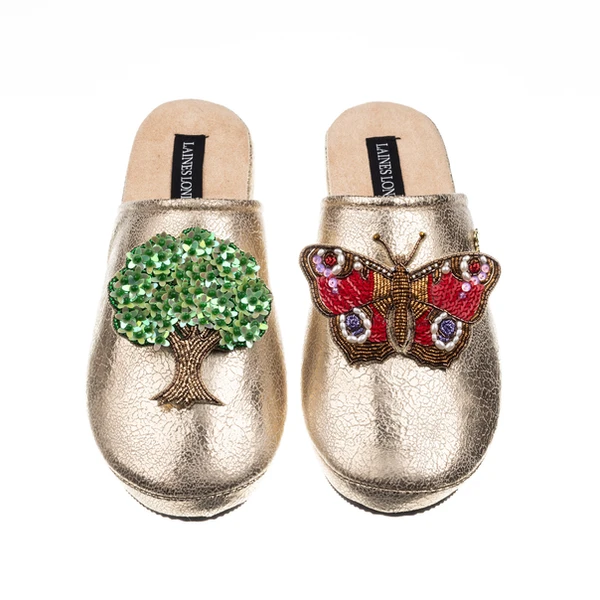 laines london Laines London Gold Softie Slippers With Oak Tree & Butterfly Brooches