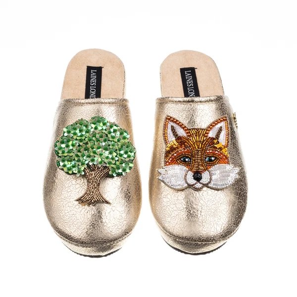 laines london Laines London Gold Softie Slippers With Oak Tree & Fox Brooches