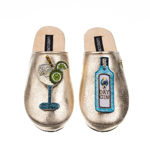 laines london Laines London Gold Softie Slippers With Sapphire Gin Brooches