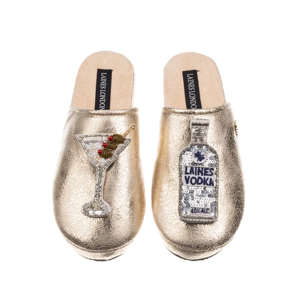 laines london Laines London Gold Softie Slippers With Vodka Martini Brooches