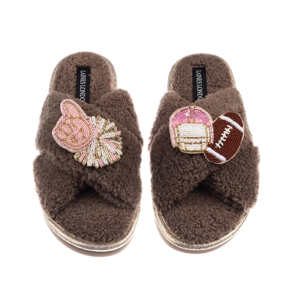 laines london Laines Neutral Boucle Slippers With American Football Brooches laines london Laines Neutral Boucle Slippers With American Football Brooches
