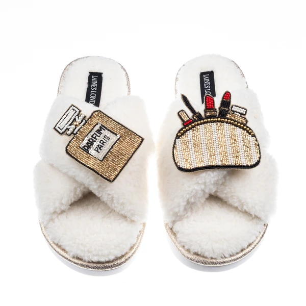 laines london Laines Neutral Boucle Slippers With Beauty Queen Brooches