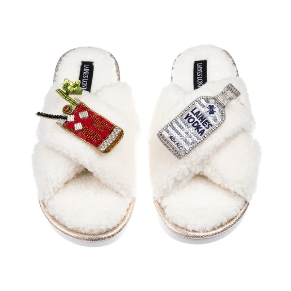 Laines London Laines Neutral Boucle Slippers With Bloody Mary Brooches
